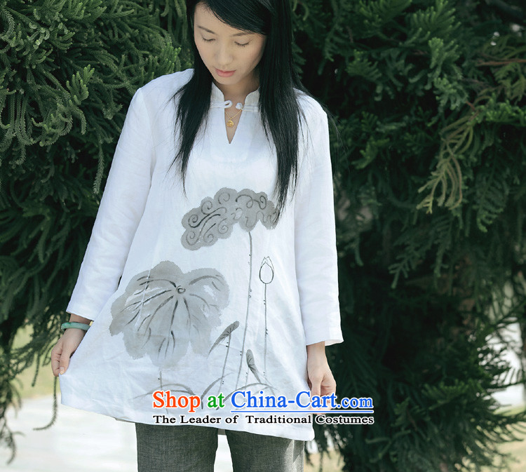 Hand-painted cotton linen collar - Disk detained Chinese Women's Long ethnic t-shirt/long white long-sleeved) yzs690-104 (S picture, prices, brand platters! The elections are supplied in the national character of distribution, so action, buy now enjoy more preferential! As soon as possible.