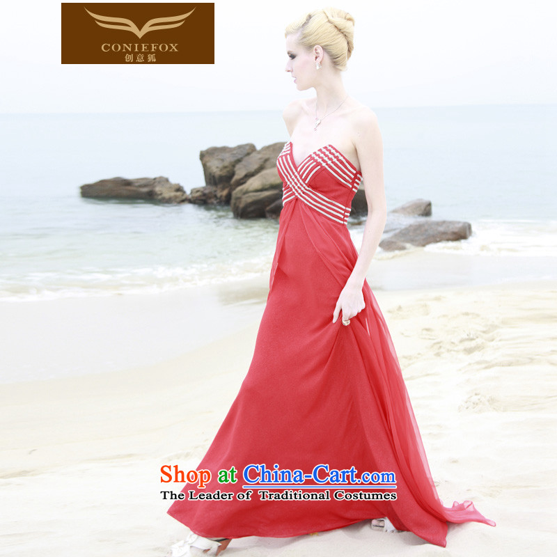 The kitsune elegant evening dress creative long red dresses and chest banquet evening dress uniform bride wedding dresses toasting champagne beach skirt 80868 Red Fox (coniefox XL, creative) , , , shopping on the Internet