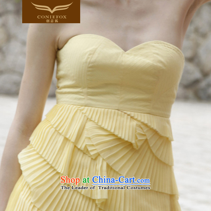 Creative Fox evening dresses and short of chest sweet bon bon skirt banquet hosted dress stage performances services birthday party gatherings dress evening 80281 Yellow XL, creative Fox (coniefox) , , , shopping on the Internet