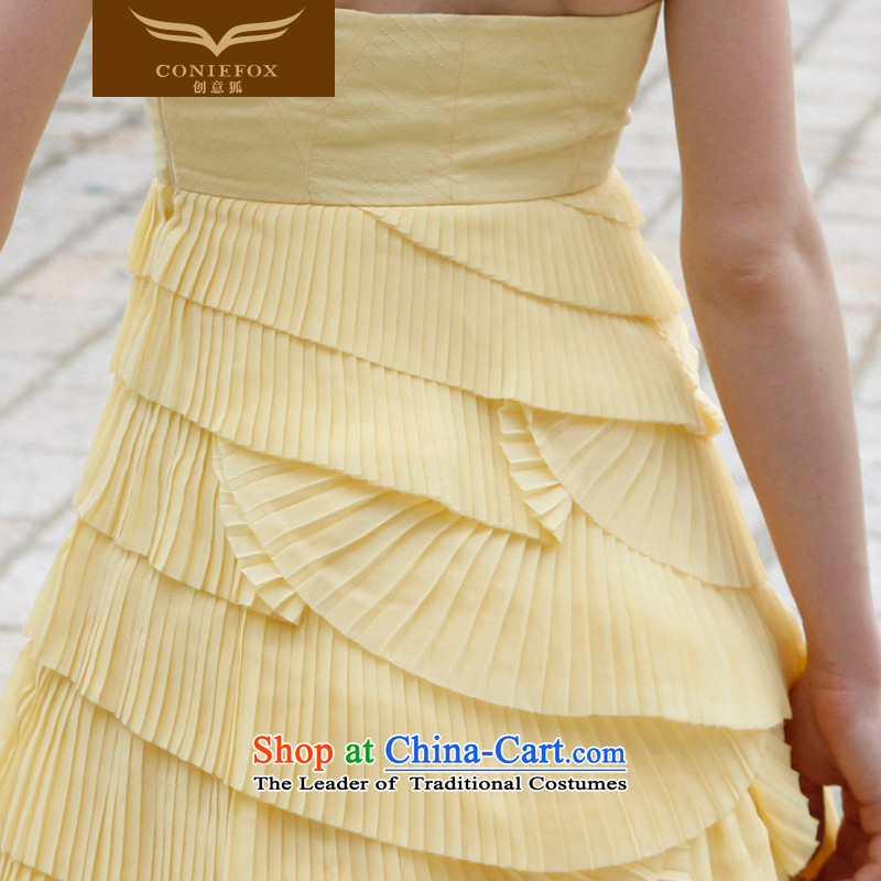 Creative Fox evening dresses and short of chest sweet bon bon skirt banquet hosted dress stage performances services birthday party gatherings dress evening 80281 Yellow XL, creative Fox (coniefox) , , , shopping on the Internet