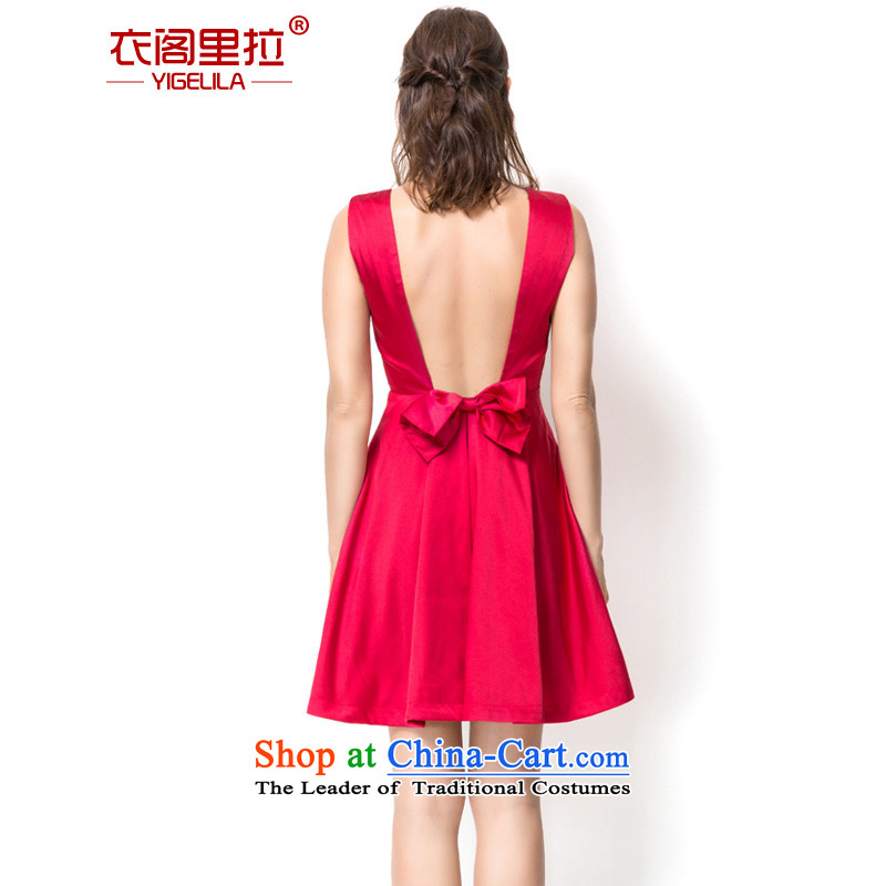 Yi Ge lire large red sexy back banquet will stretch dress on silk and cotton bride bows evening dress skirt the Red Mansion, 6,765 families exited yi liras (YIGELILA) , , , shopping on the Internet