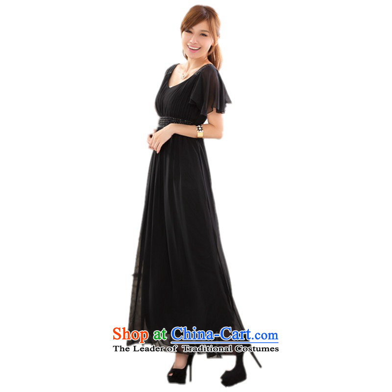 C.o.d. Package Mail xl new ultra short-sleeved reset manually staple pearl V-Neck chiffon annual meeting, Chairman of Night Gown dresses thick mm chiffon skirt green XL approximately 120-140, land is of Yi , , , shopping on the Internet