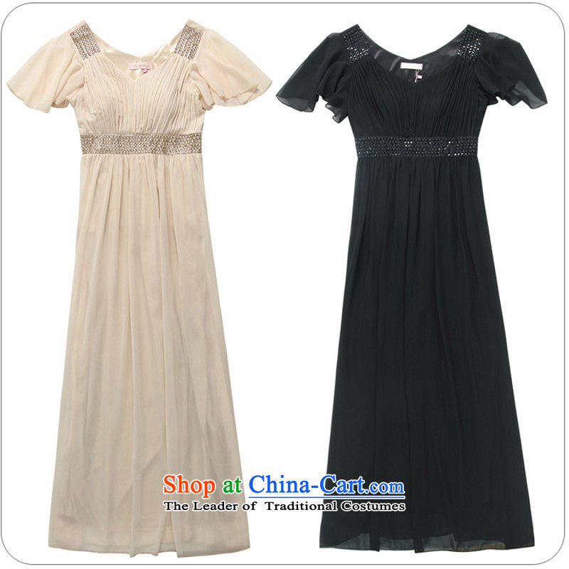 C.o.d. Package Mail xl new ultra short-sleeved reset manually staple pearl V-Neck chiffon annual meeting, Chairman of Night Gown dresses thick mm chiffon skirt green XL approximately 120-140, land is of Yi , , , shopping on the Internet