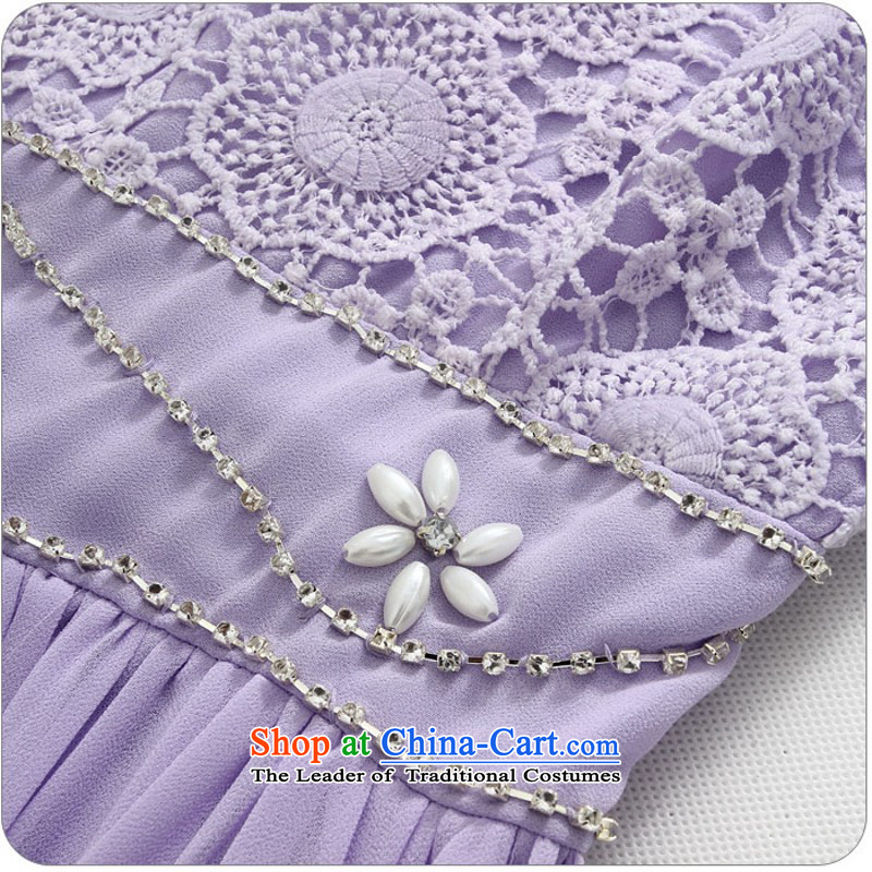 C.o.d. Package Mail xl new Korean sweet bridesmaid wedding dress shoulders Lace up the Pearl River Delta chiffon long skirt gown annual dress skirt short-sleeved purple are approximately 90-120 catties of code is still of the land has been pressed clothes shopping on the Internet