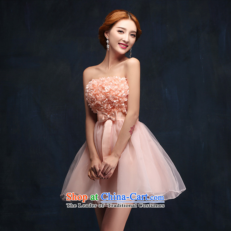 According to Lin Sha 2015 new bridesmaid pink dress short, wedding dresses married women small bows to dress princess bon bon Kwan sa in accordance with the S skirt shopping on the Internet has been pressed.