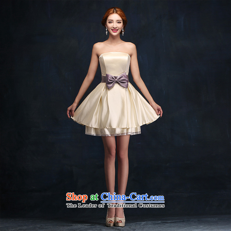 2015 new bridesmaid Dress Short) Bride bows wedding dresses services small champagne butterfly princess evening dress according to Lin Sha , , , S, shopping on the Internet