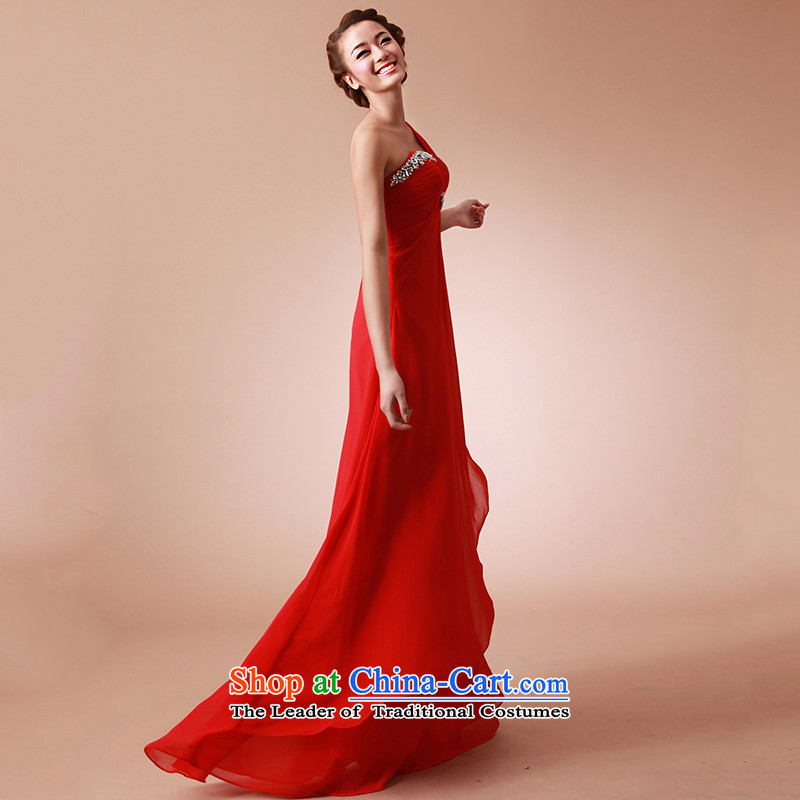 The 2015 new HIV red silk rumblings of sweet red single shoulder length) bridesmaid bows dinner dress large red S, HIV in , , , shopping on the Internet