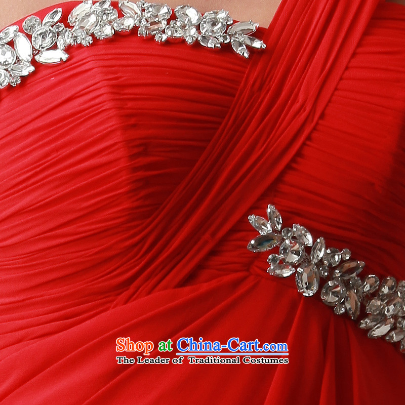 The 2015 new HIV red silk rumblings of sweet red single shoulder length) bridesmaid bows dinner dress large red S, HIV in , , , shopping on the Internet