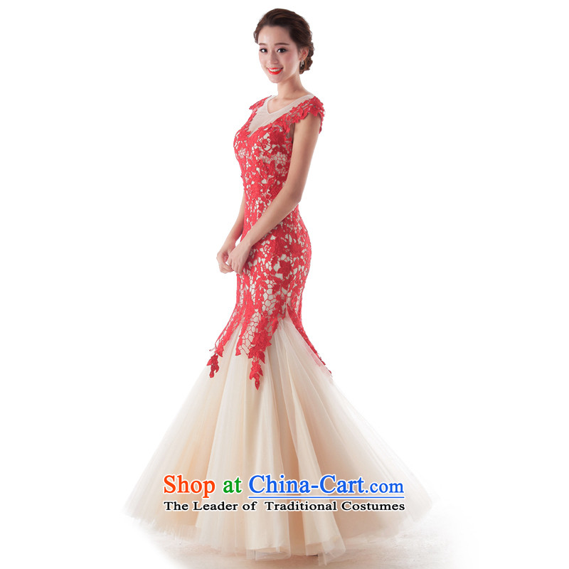 The 2015 new HIV-hsia chestnut red lace crowsfoot shoulders nude bows to drop off service wedding ceremony of the , , , M RED HIV shopping on the Internet