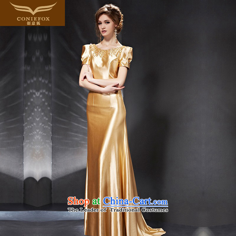 Creative Fox evening dresses?2015 new bride bows services banquet evening dresses golden wedding dress annual meeting of chairpersons dress 30685 color picture?M