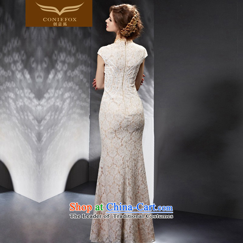 Creative New 2015 FOX V on drill length of evening dresses bridesmaid service banquet evening dresses Sau San bows services under the auspices of the annual dress 30802 S creative Fox of the apricot color (coniefox) , , , shopping on the Internet