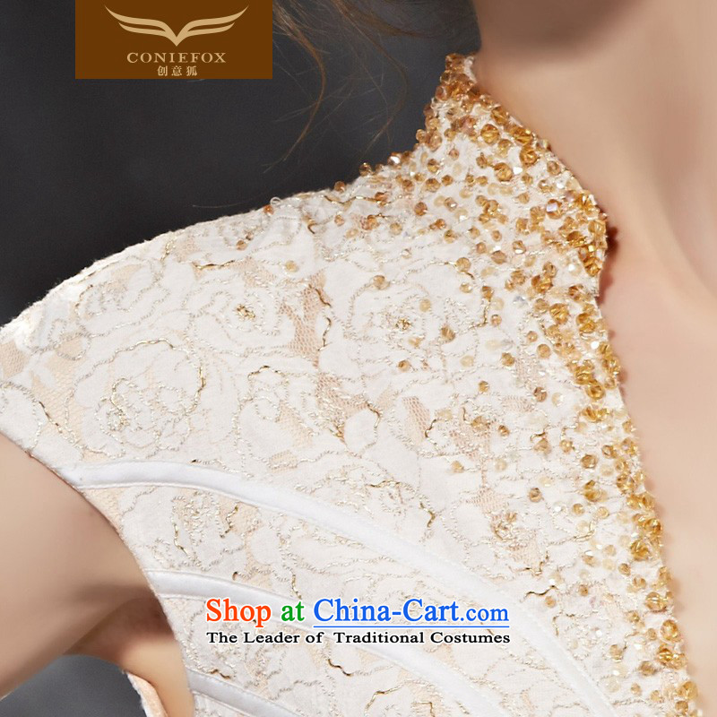 Creative New 2015 FOX V on drill length of evening dresses bridesmaid service banquet evening dresses Sau San bows services under the auspices of the annual dress 30802 S creative Fox of the apricot color (coniefox) , , , shopping on the Internet