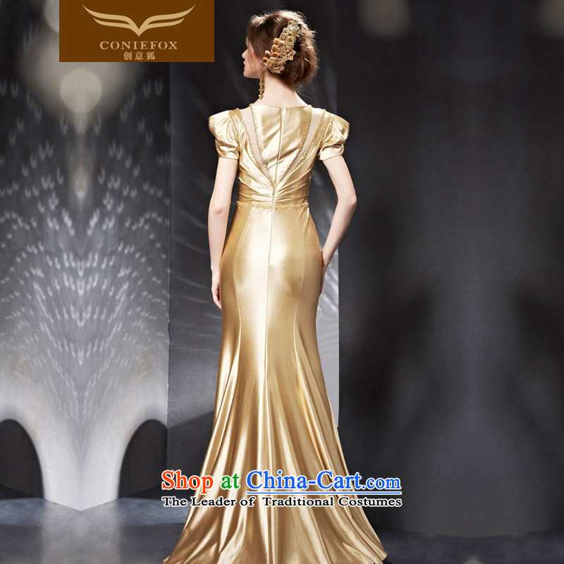 Creative Fox evening dresses 2015 new sleek gold evening dresses banquet service long   bows bridesmaid dress Top Loin of evening dresses 82053 picture color L, creative Fox (coniefox) , , , shopping on the Internet