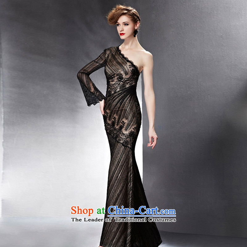 Creative Fox evening dresses 2015 new black dress banquet long single shoulder lace dress skirt bows services under the auspices of marriage dress female 82061 picture color XL, creative Fox (coniefox) , , , shopping on the Internet