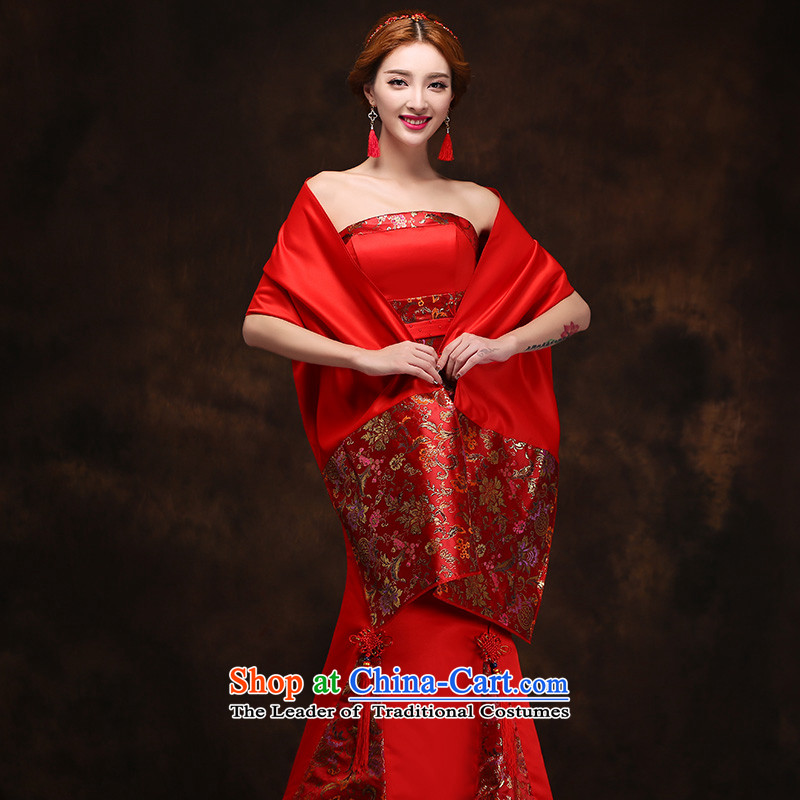 According to Lin Sha 2015 new autumn and winter clothing long red bows with Neck Cape wedding dress bridal dresses marriage evening dress according to Lin Sha , , , M shopping on the Internet
