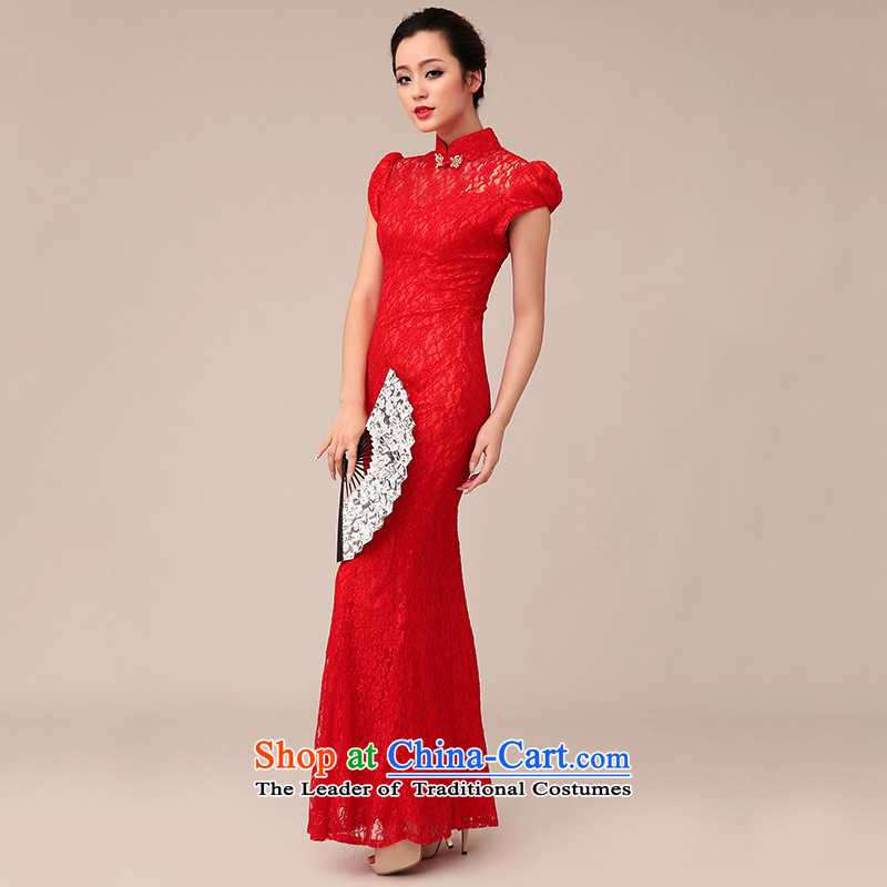 The 2015 new HIV 310001 Chinese cheongsam dress red lace long crowsfoot bride Annual Meeting at the large red L, bows to improve HIV shopping on the Internet has been pressed.