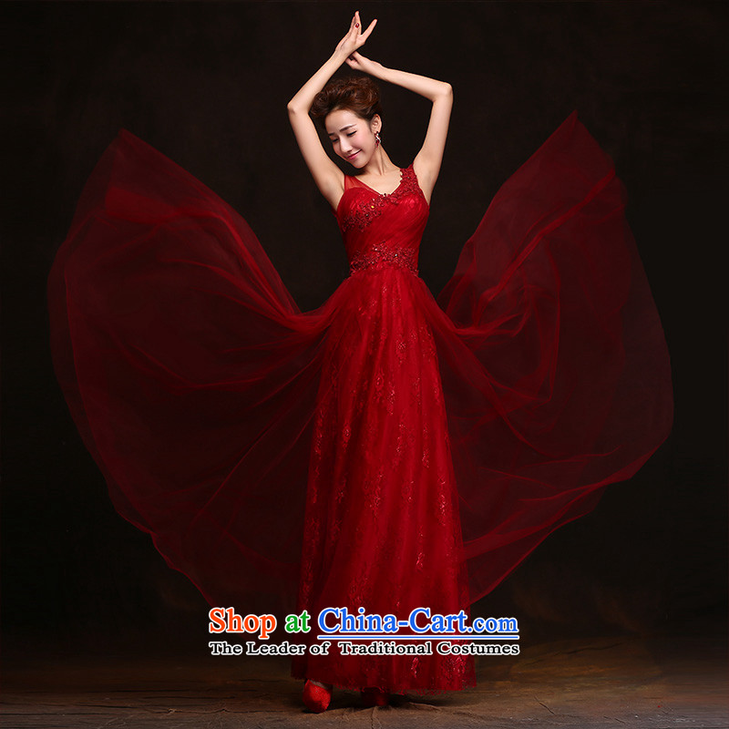 Red bride bows services bride stylish wedding dresses new 2015 lace long thin dress Sau San video?XS
