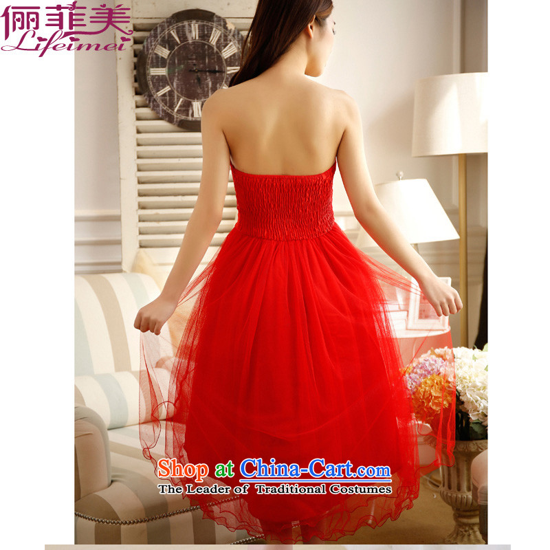 Li and the spring and summer stylish wedding bows and chest short high-lumbar bridesmaid sister mission before the dress short long after dovetail red chiffon bridal dresses small dress code red are  suitable for 78-110 F, 158 and shopping on the Internet has been pressed.