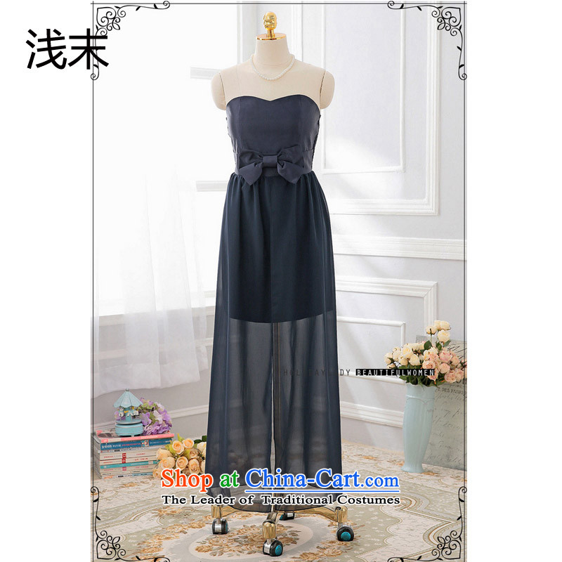 The end of the light (MO) QIAN aristocratic temperament and chest bow tie gliding tail evening dresses long small dress dresses XXL, deep blue 3378 light at the end of shopping on the Internet has been pressed.