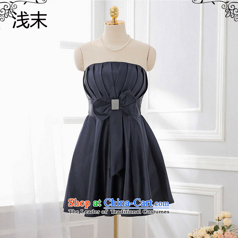 The end of the light (MO) Sweet Princess QIAN creases anointed chest diamond bow ties small dress A dress apron skirt 3376 L, the end of the dark blue light shopping on the Internet has been pressed.