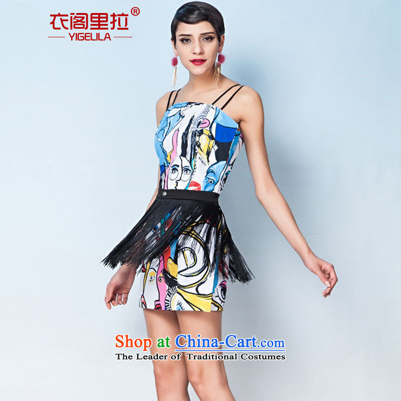 Yi Ge lire retro silhouette stamp street wind straps edging ball banquet dress dresses with edging) 6609 STAMP M coat Silhouette cabinet liras (YIGELILA) , , , shopping on the Internet