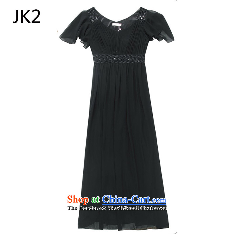 Western short-sleeved reset manually staple pearl V-Neck chiffon large night of dress dresses JK29624 Black XXXL,JK2.YY,,, shopping on the Internet