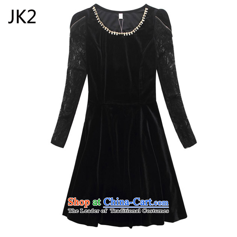  Thin women's graphics JK2 Korean citizenry Kim velour Sau San lace long-sleeved dresses larger dress  9822 Black XXXL,JK2.YY,,, shopping on the Internet