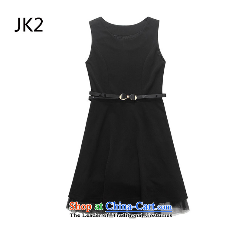 The Korean version of the black round-neck collar at shoulder vest skirt wear skirts large video thin large swing dress dresses with belts) JK2 9920 Black XXL,JK2.YY,,, shopping on the Internet