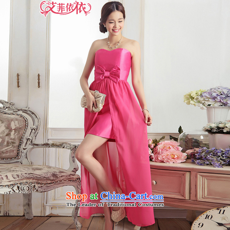 Of the aristocratic temperament not glued to the rules and chest evening dresses2015 Korean long marriage banquet chiffon stitching bow tie and sexy dress dresses in redXL code