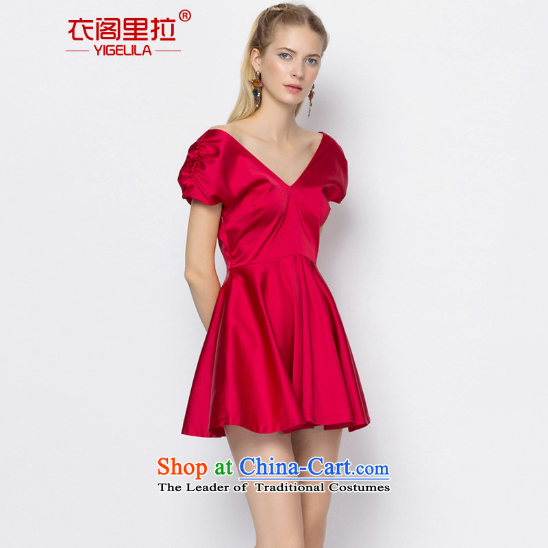 Yi Ge lire aristocratic dress dresses bubble cuff pressure on silk and cotton bridesmaid dress skirt bride services back door onto bows bright red 6700 S, Yi Ge Liras (YIGELILA) , , , shopping on the Internet