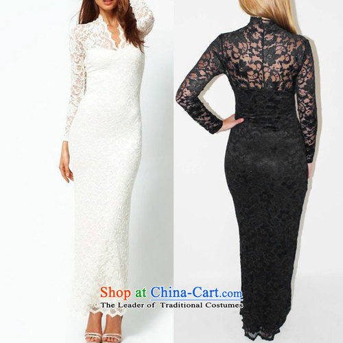 Gibez Card Dili western foreign trade dress V-neck-lace Sau San lace sexy package and engraving long-sleeved gown long version White XL Photo, prices, brand platters! The elections are supplied in the national character of distribution, so action, buy now enjoy more preferential! As soon as possible.