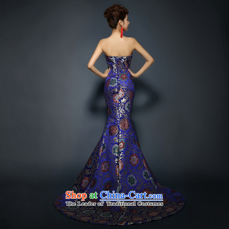 Qipao gown skirt 2015 New Stylish retro banquet service improvement bows crowsfoot long evening dresses dresses and women's skirt the royal blue M, 100 new Ka-ming, , , , shopping on the Internet