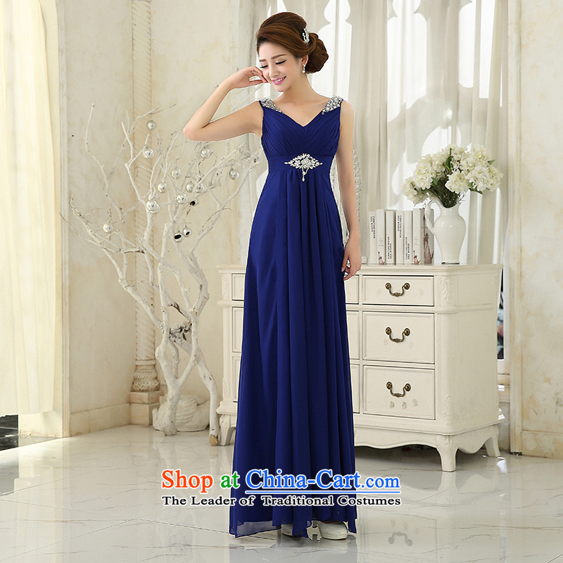 Wedding dress 2015 new deep blue V-Neck lace long evening dress marriages bows services under the auspices of skirt bridesmaid etiquette services blue XL, hundreds of Ming products , , , shopping on the Internet
