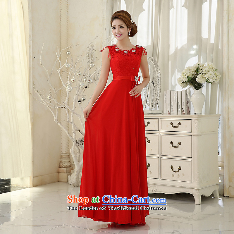 Wedding dress evening drink service 2015 new bride with a bridesmaid field shoulder Sau San red long autumn and winter female skirt new magenta M, hundreds of Ming products , , , shopping on the Internet