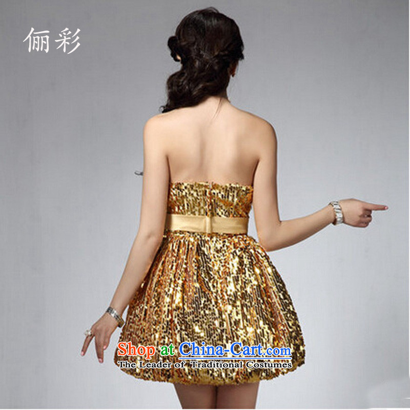 158 Korean dress up color chip anointed chest small dress short skirts of Princess bridesmaid skirt moderator dress gold M 158 color (LICAI) , , , shopping on the Internet