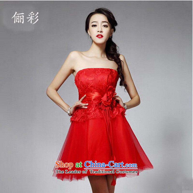 158 color red anointed chest small dress female lace sexy princess skirt bridesmaid short skirts, dresses RED M