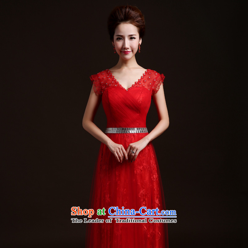 The autumn and winter bridesmaid dress the new 2015 Red bows Service Bridal Fashion marriage banquet long evening dress annual Sau San small trailing bridesmaid dress uniform red , L, lilies bows ball (ball lily) , , , shopping on the Internet