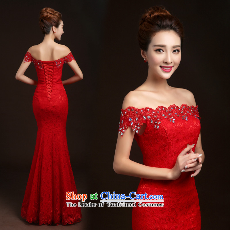 Wedding dresses new Word 2015 winter stylish shoulder marriages annual meeting of persons chairing the banquet evening dresses long crowsfoot Sau San wedding dresses RED M Lily Dance (ball lily shopping on the Internet has been pressed.)