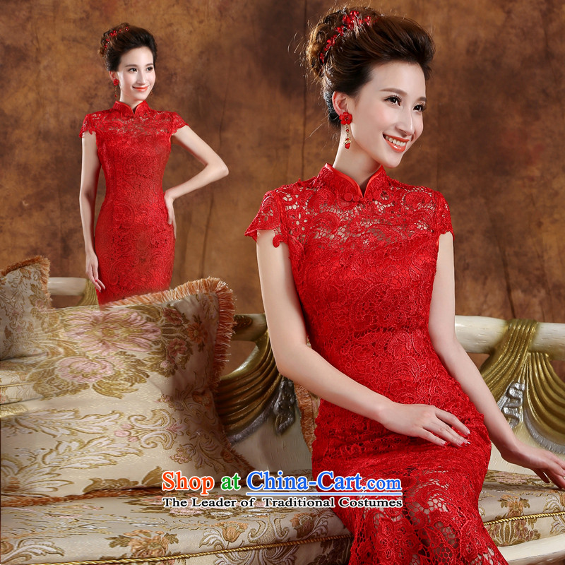 2015 new stylish bridal dresses word service bows shoulder crowsfoot Sau San marriages bows service long red dress RED M, Annual Lily Dance (ball lily shopping on the Internet has been pressed.)