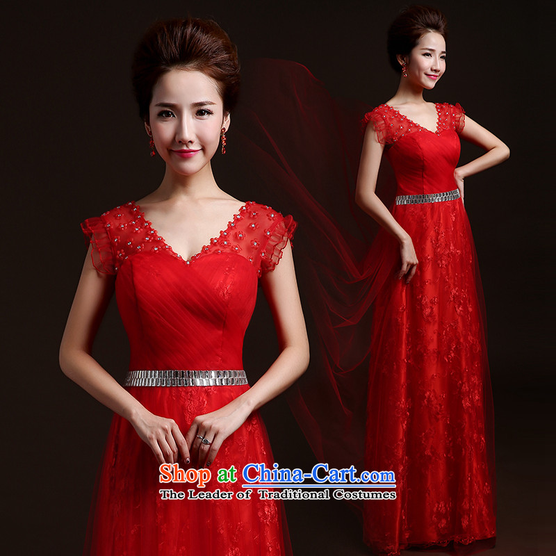 Wedding dresses new 2015 winter stylish marriages bows services red dress chairpersons banquet evening dresses long red dress uniform toasting champagne Sau San?XXL