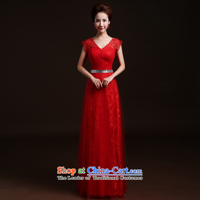 Wedding dresses new 2015 winter stylish marriages bows services red dress chairpersons banquet evening dresses long red dress uniform toasting champagne Sau San XXL, Lily Dance (ball lily shopping on the Internet has been pressed.)