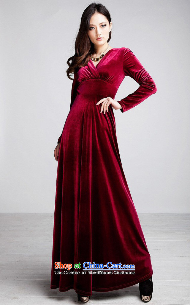 Gibez 3092-- Dili Europe card autumn and winter long-sleeved dresses Kim Long Wool V-neck in the skirt the skirt wine red M picture, prices, brand platters! The elections are supplied in the national character of distribution, so action, buy now enjoy more preferential! As soon as possible.