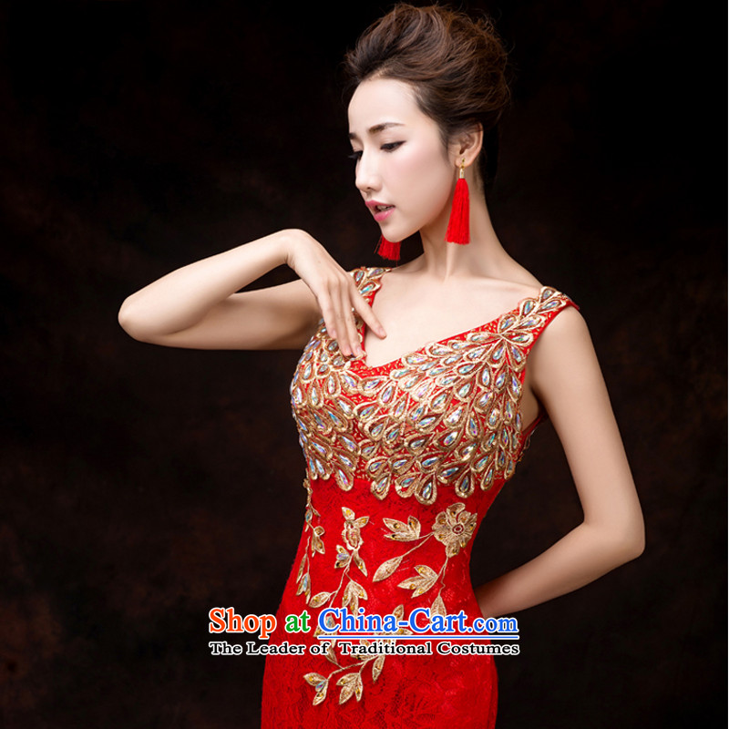 Yong-yeon and stylish bows serving long 2015) Field tail dress shoulder retro high-end crowsfoot dress will be made under the auspices of dress red color is not returning to size Yong-yeon and shopping on the Internet has been pressed.