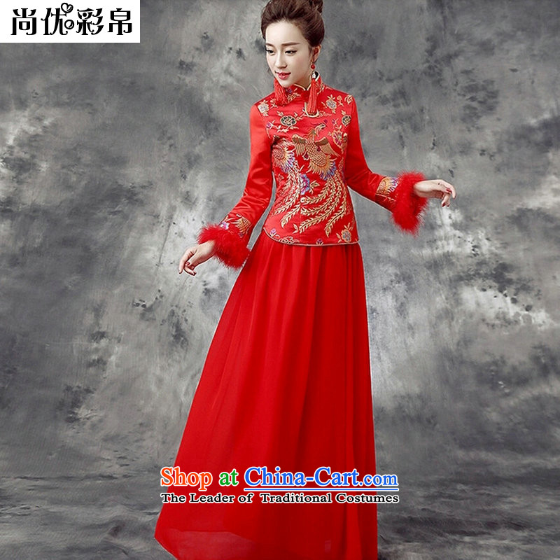 There is also a grand plus units to optimize thick bride bows dress qipao YFTK2810 RED M