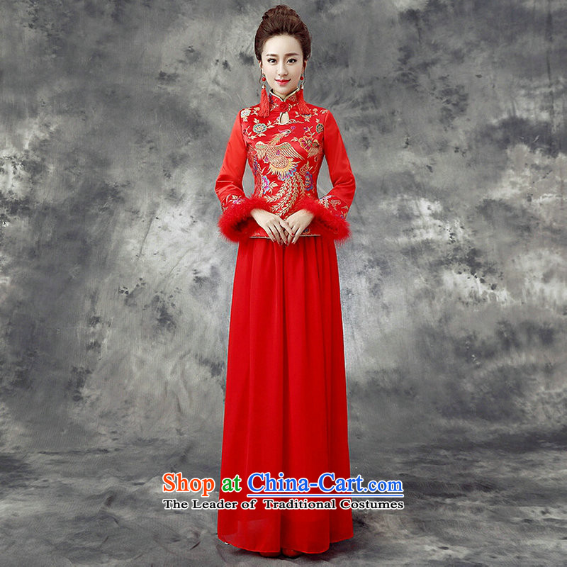 There is also a grand plus units to optimize thick bride bows dress qipao YFTK2810 red colored silk is optimized M , , , shopping on the Internet