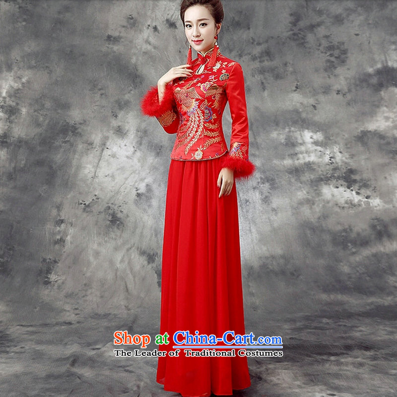 There is also a grand plus units to optimize thick bride bows dress qipao YFTK2810 red colored silk is optimized M , , , shopping on the Internet