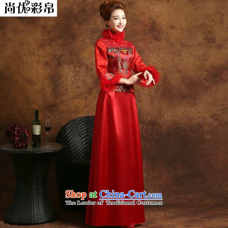 There is also optimized 8D retro long folder cotton dress autumn and winter, bridal YFTK2811 REDM