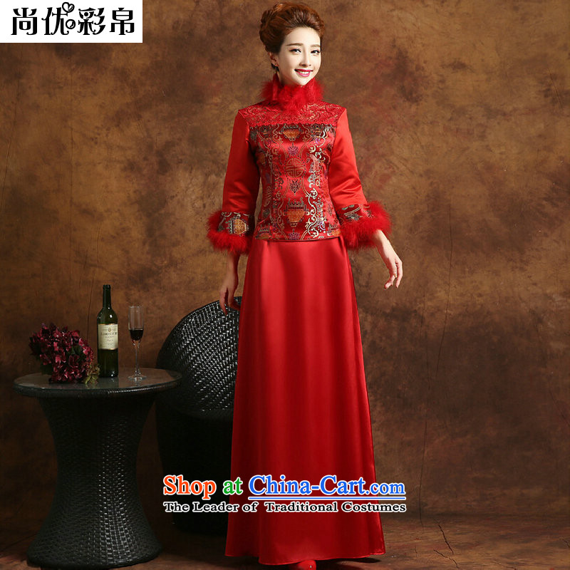 There is also optimized 8D retro long folder cotton dress autumn and winter, bridal YFTK2811 red colored silk is optimized M , , , shopping on the Internet