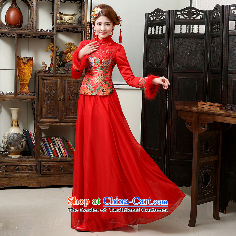 There is also a long-sleeved silk optimize warm thick bows services wedding bridal dresses YFTK2813 red colored silk is optimized M , , , shopping on the Internet