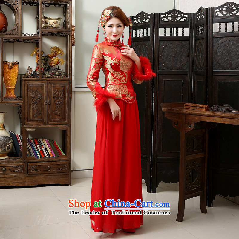 There is also optimized 8D Long thick long-sleeved winter clothing qipao gown YFTK2814 Chinese Antique bride red colored silk is optimized XXL, shopping on the Internet has been pressed.